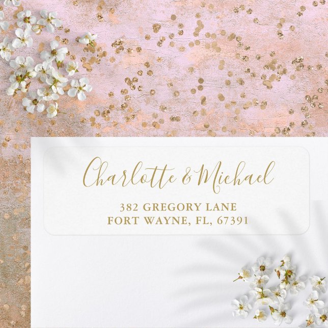Signature Script Gold Wedding Return Address Label (Signature Script Gold Wedding Return Address Label)