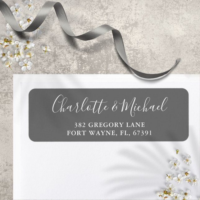 Signature Script Grey Wedding Return Address Label (Signature Script Gray Wedding Return Address Label)