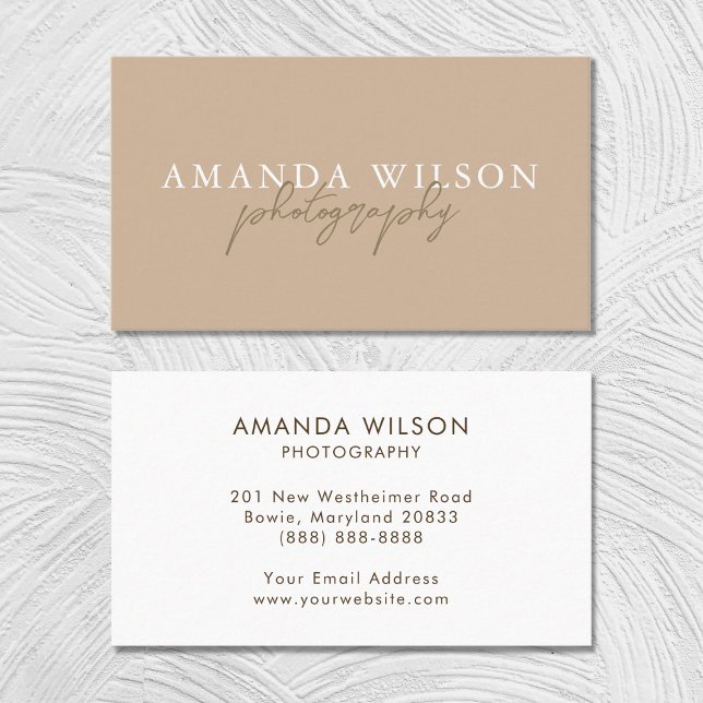 Signature Script Handwritten Boho Beige Brown Business Card (Creator Uploaded)