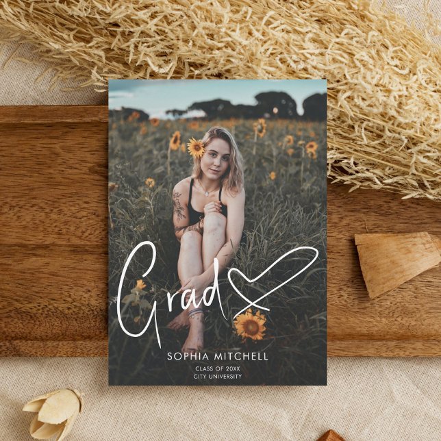 Signature Script Heart Photo Graduation Party Invitation (Creator Uploaded)