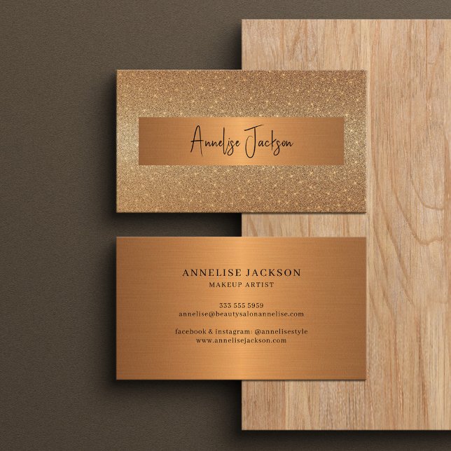 Signature script modern glam gold glitter business card (Creator Uploaded)