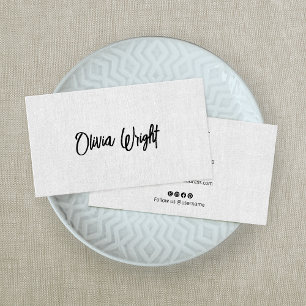 Signature Script  Modern, Grey Linen Professional  Business Card