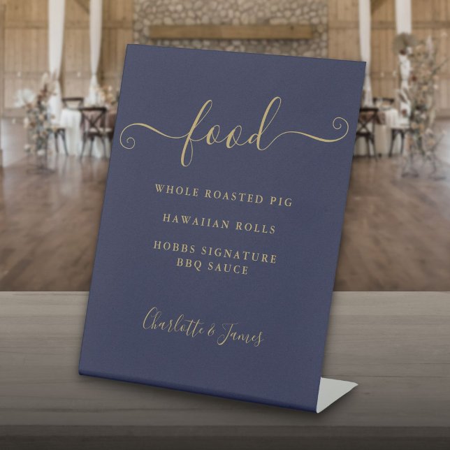 Signature Script Navy Blue And Gold Food Menu Pedestal Sign (Signature Script Navy Blue And Gold Food Menu Pedestal Sign)