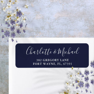 Signature Script Navy Blue Wedding Return Address Label