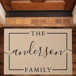 Signature Script Personalised Tan Family Name Doormat<br><div class="desc">Signature Script Personalised Tan Modern Family Name Doormat. This elegant design is the perfect housewarming gift for newlyweds or new homeowners. Trendy hand lettered script is paired with a serif font for a rustic look.</div>