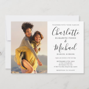 Signature Script Photo Black And White Wedding  Invitation