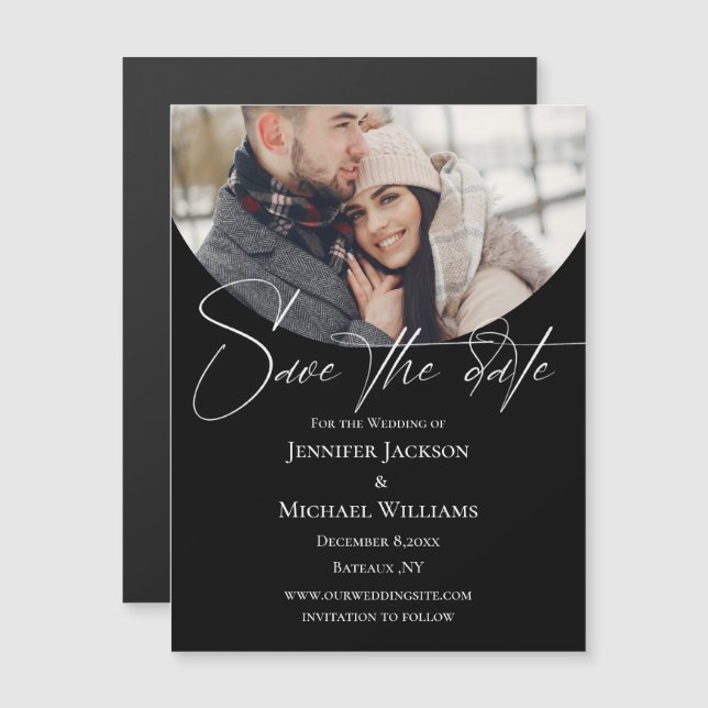 signature script photo black save the date magnet (Front/Back)