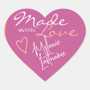 Signature Script Pink Orange Made with Love Heart Sticker