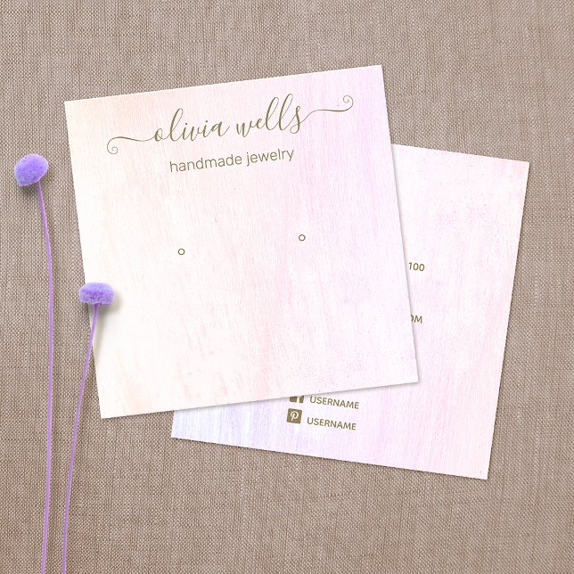 Signature Script Pink Wood Earring Display Square Business Card (Creator Uploaded)