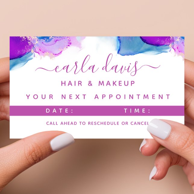 Signature Script Purple Blue Alcohol Ink Appointment Card (Creator Uploaded)