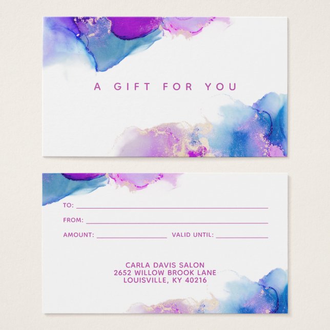 Signature Script Purple Blue Alcohol Ink Gift Card (Front & Back)
