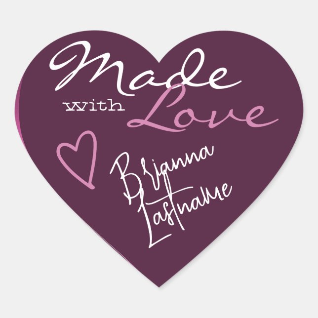Signature Script Purple Plum Made with Love Heart Heart Sticker (Front)