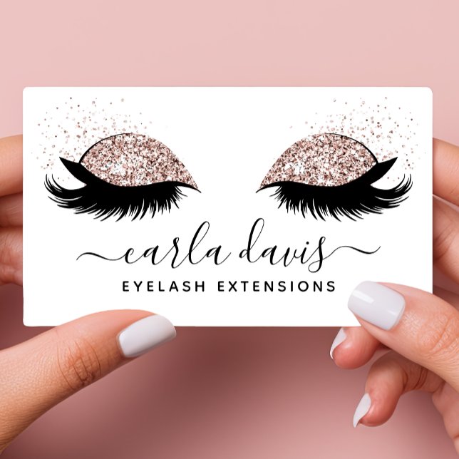 Signature Script Rose Gold Glitter Eyelashes Business Card (Creator Uploaded)