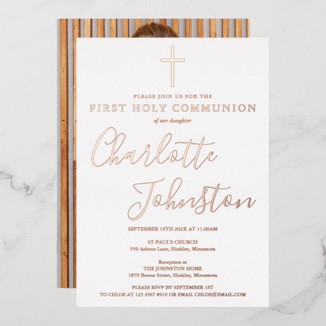 Signature Script Rose Gold Photo Holy Communion  (Front/Back)