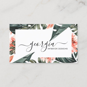 Signature Script Watercolor Tropical Greenery Business Card