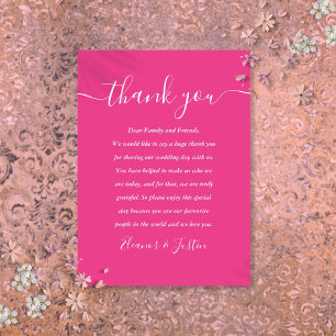 Signature Script Wedding Hot Pink Thank You Place Card