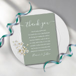 Signature Script Wedding Sage Thank You Place Card<br><div class="desc">An elegant wedding celebration thank you reception card set. Personalized with your special thank you message set in stylish typography on a silver sage background. You can customize the background to your favourite wedding theme color. A special keepsake thank you for your guests. Designed by Thisisnotme©</div>