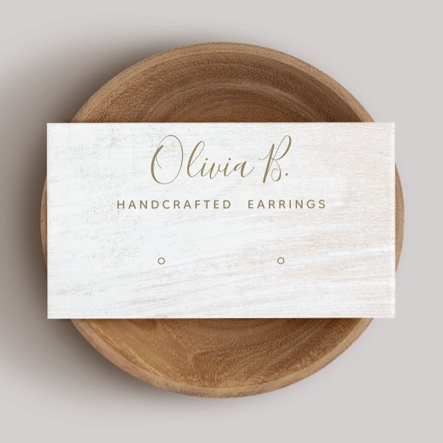 Signature Script White Wood Earring Display  Busin Business Card (Creator Uploaded)
