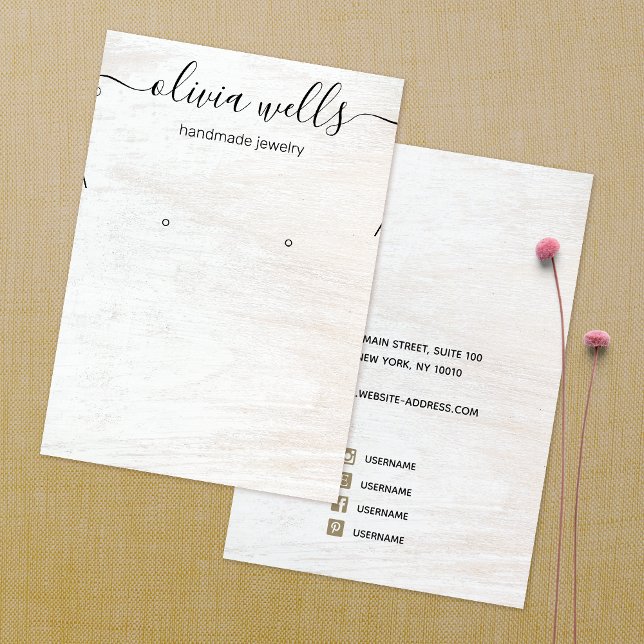Signature Script White Wood Earring Display  ] Business Card (Creator Uploaded)