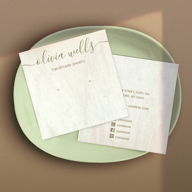 Signature Script White Wood Earring Display Square Business Card (Creator Uploaded)