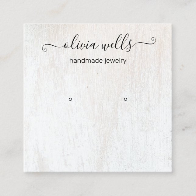Signature Script White Wood Earring Display Square Business Card (Front)