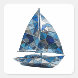Signature Silver BLUE GLASS SAILBOAT Sticker Print