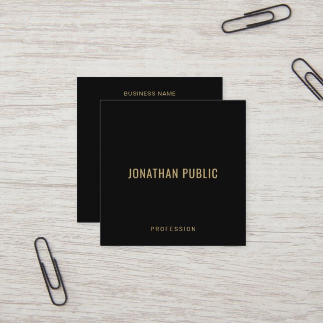 Signature UV Matte Paper Elegant Black And Gold Square Business Card (Front/Back In Situ)