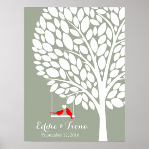 signature wedding guest book tree bird red