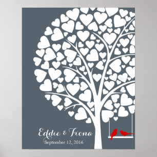 signature wedding guest book tree bird red