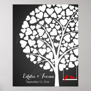 signature wedding guest book tree bird red