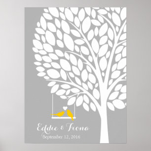 signature wedding guest book tree bird yellow