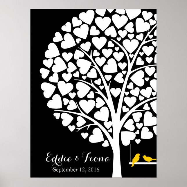 signature wedding guest book tree bird yellow (Front)
