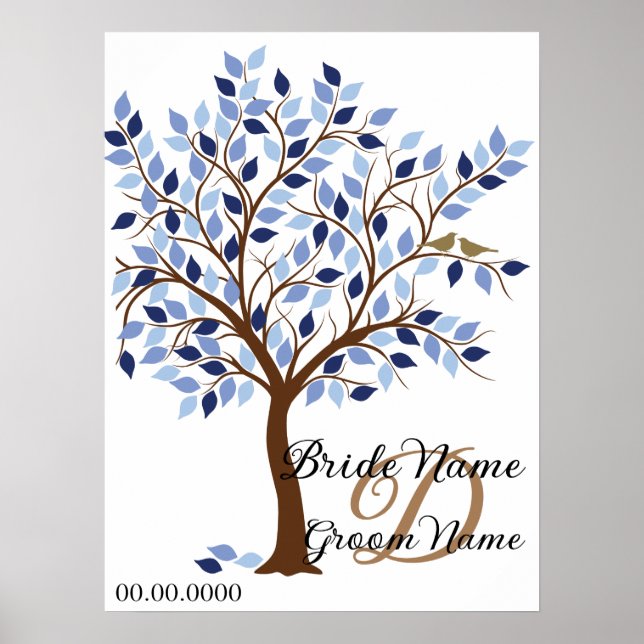 Signature Wedding Guest Book Tree, in Blues. (Front)
