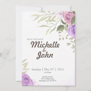 Signature Wedding Invitation Purple flower 