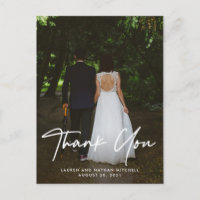 Signature | White Script Wedding Photo Thank You