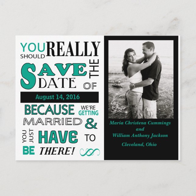 Signboard Save The Date  Postcard (Emerald) (Front)