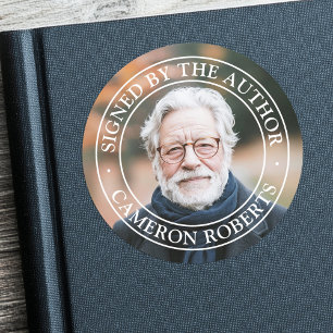 Signed by the author full photo elegant classic round sticker