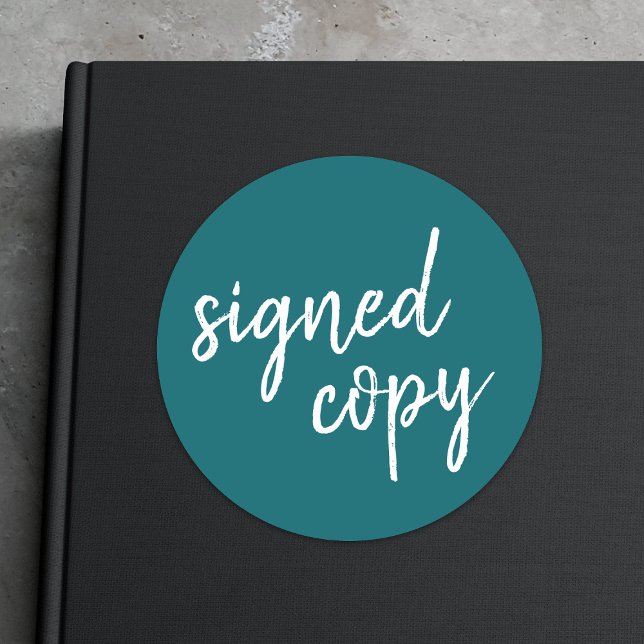Signed Copy | Author Modern Teal Book Signing Classic Round Sticker (Creator Uploaded)