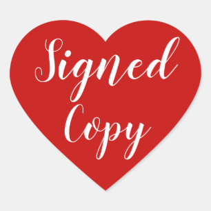 Signed Copy Romance Author Writer Red Heart Sticker
