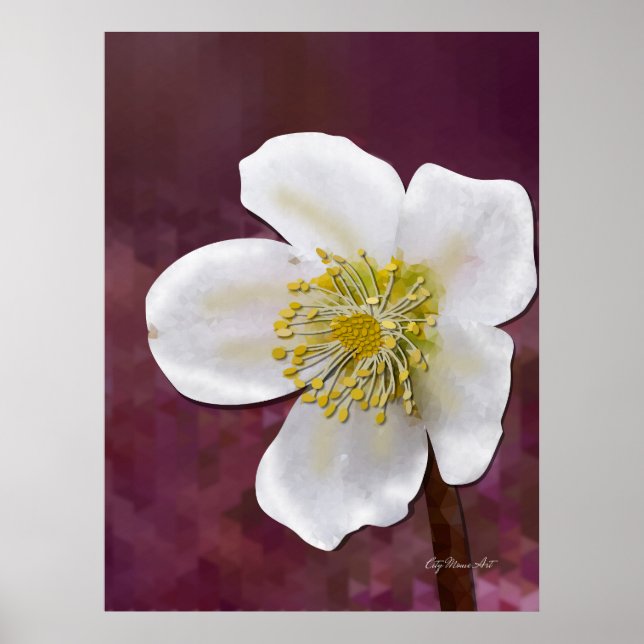 Signed High-Poly Winter Rose Art Print (Front)