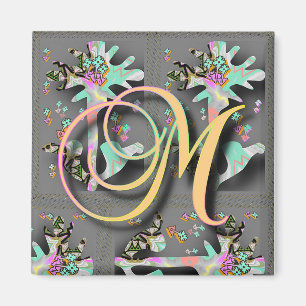 Signed:Initial M:Flowers on Grey:12%22x13%22:300 . Magnet
