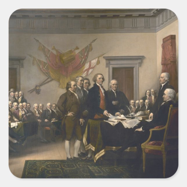 Signing the Declaration of Independence, July 4th Square Sticker (Front)