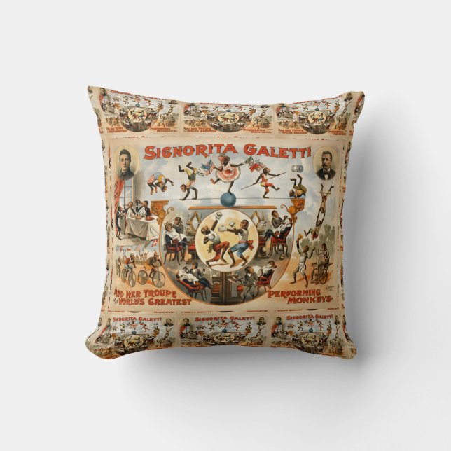 Signorita Galetti Troupe Performing Monkeys Circus Cushion (Front)