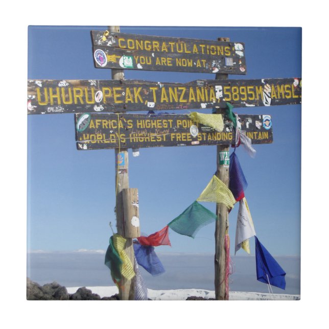 Signpost  on the  Summit of Kilimanjaro kenya Ceramic Tile (Front)