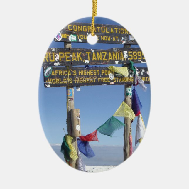 Signpost  on the  Summit of Kilimanjaro kenya Ceramic Tree Decoration (Front)
