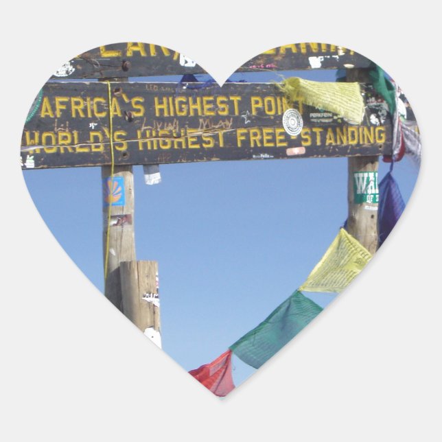 Signpost  on the  Summit of Kilimanjaro kenya Heart Sticker (Front)