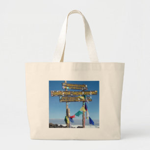 Signpost  on the  Summit of Kilimanjaro kenya Large Tote Bag