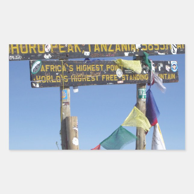 Signpost  on the  Summit of Kilimanjaro kenya Rectangular Sticker (Front)