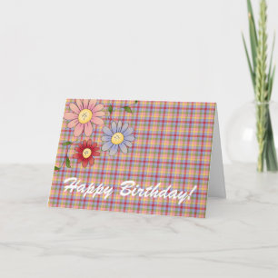Signs Of Spring Floral Plaid Happy Birthday Card