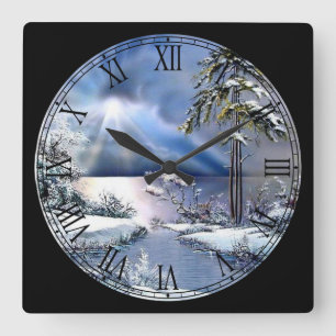 Signs of Spring on the Lake Fine Art Roman Numeral Square Wall Clock